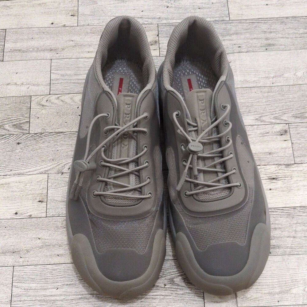 PRADA Men’s Low Top Athletic Sneakers Gray Solid Activewear Casual Size 10.5 USA